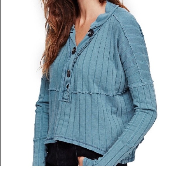 FP Ocean Blue Long Sleeve Free People top Small - Picture 1 of 3